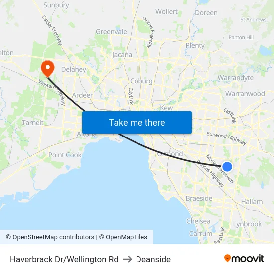 Haverbrack Dr/Wellington Rd to Deanside map