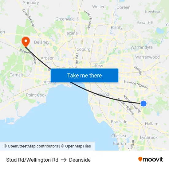 Stud Rd/Wellington Rd to Deanside map