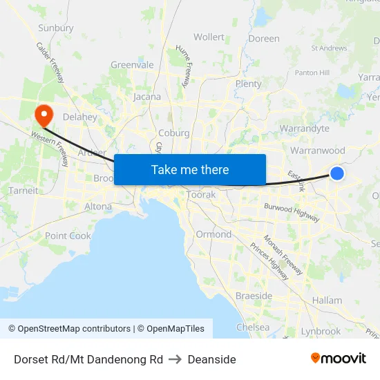 Dorset Rd/Mt Dandenong Rd to Deanside map