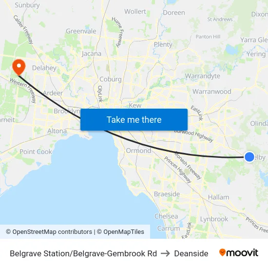 Belgrave Station/Belgrave-Gembrook Rd to Deanside map