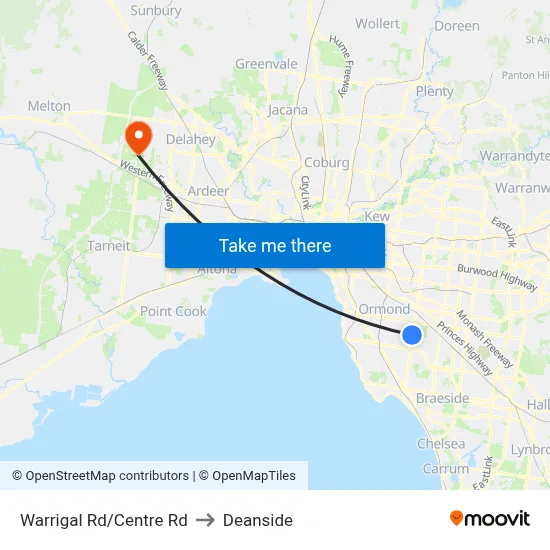 Warrigal Rd/Centre Rd to Deanside map