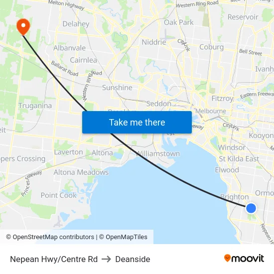 Nepean Hwy/Centre Rd to Deanside map