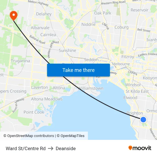 Ward St/Centre Rd to Deanside map