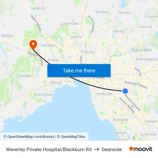 Waverley Private Hospital/Blackburn Rd to Deanside map