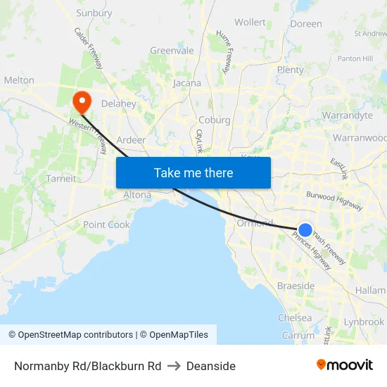 Normanby Rd/Blackburn Rd to Deanside map