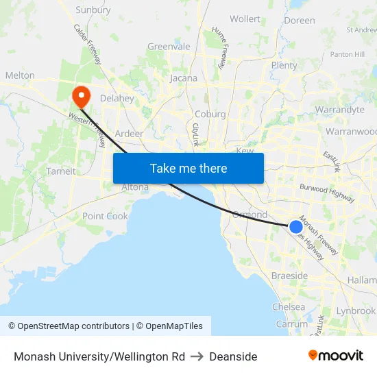 Monash University/Wellington Rd to Deanside map