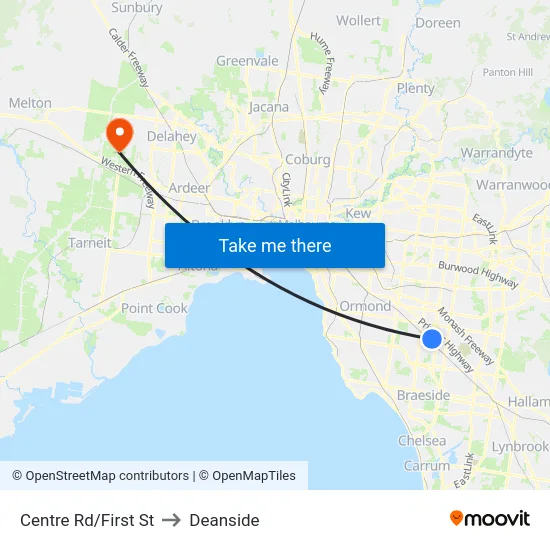 Centre Rd/First St to Deanside map