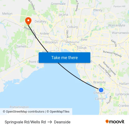 Springvale Rd/Wells Rd to Deanside map