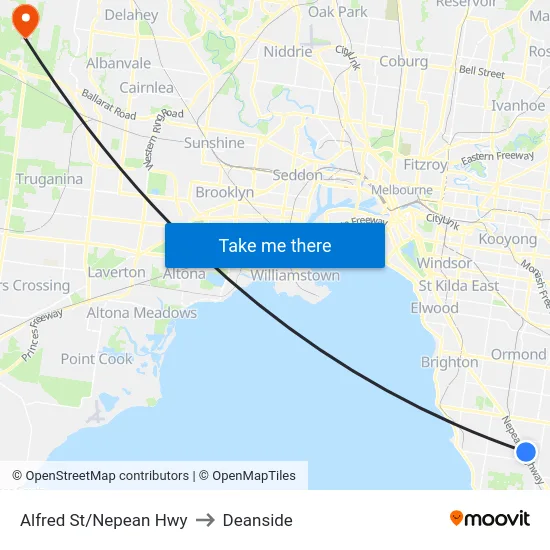 Alfred St/Nepean Hwy to Deanside map