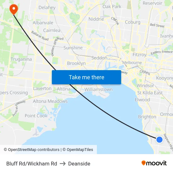 Bluff Rd/Wickham Rd to Deanside map