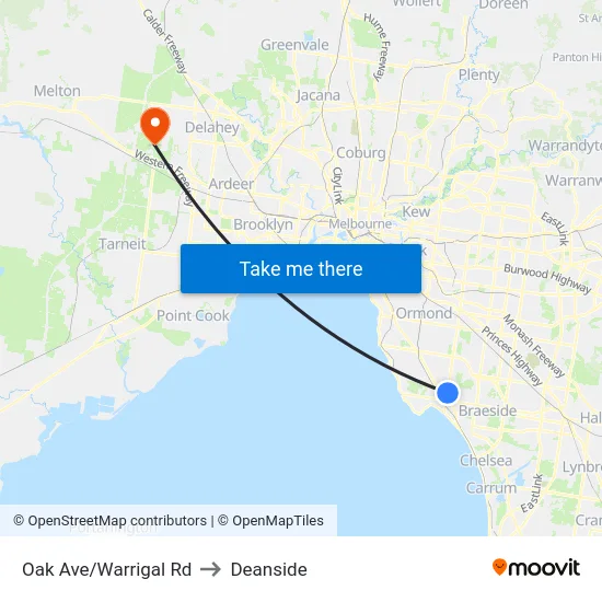 Oak Ave/Warrigal Rd to Deanside map
