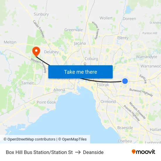 Box Hill Bus Station/Station St to Deanside map