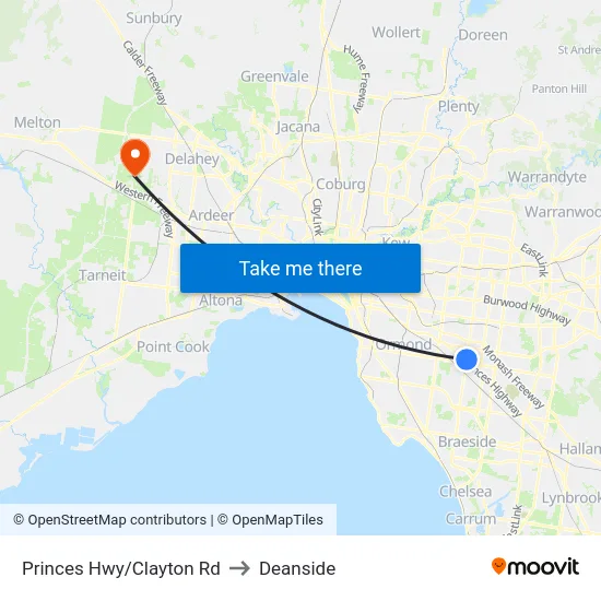 Princes Hwy/Clayton Rd to Deanside map