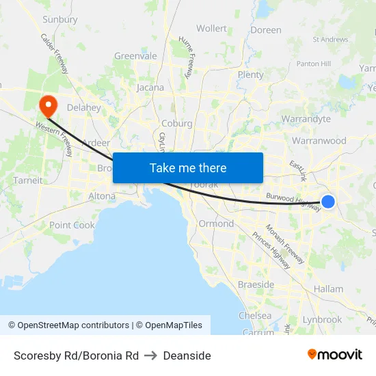 Scoresby Rd/Boronia Rd to Deanside map