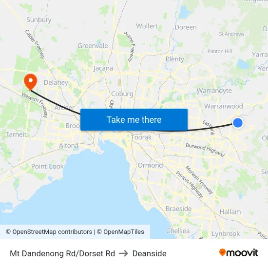 Mt Dandenong Rd/Dorset Rd to Deanside map