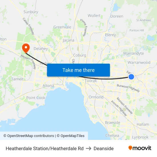 Heatherdale Station/Heatherdale Rd to Deanside map