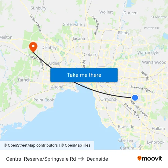 Central Reserve/Springvale Rd to Deanside map