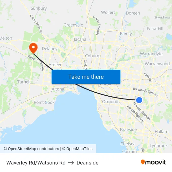 Waverley Rd/Watsons Rd to Deanside map