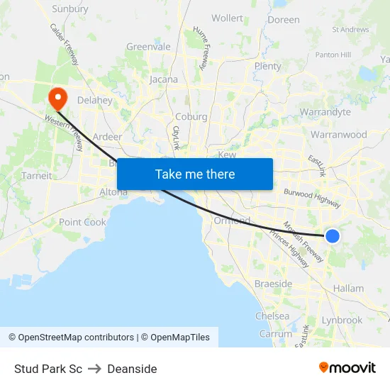 Stud Park Sc to Deanside map