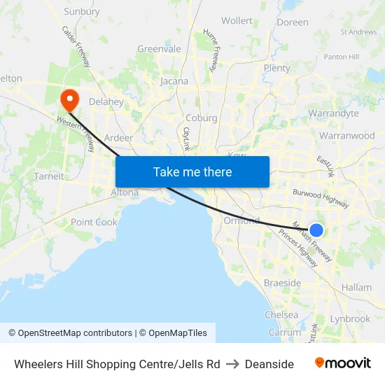 Wheelers Hill Shopping Centre/Jells Rd to Deanside map