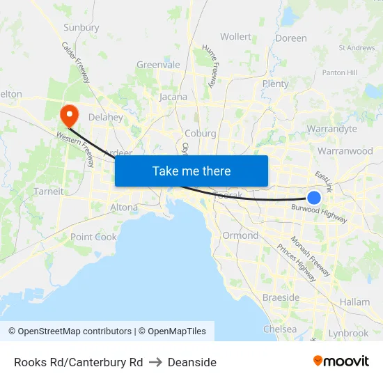 Rooks Rd/Canterbury Rd to Deanside map