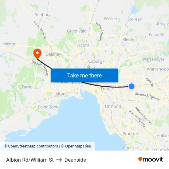 Albion Rd/William St to Deanside map