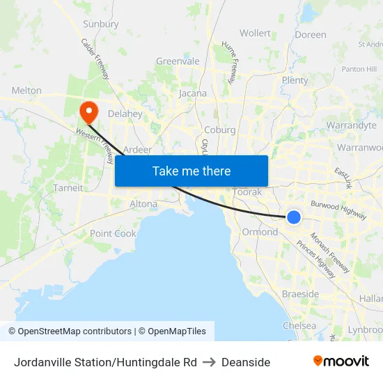 Jordanville Station/Huntingdale Rd to Deanside map