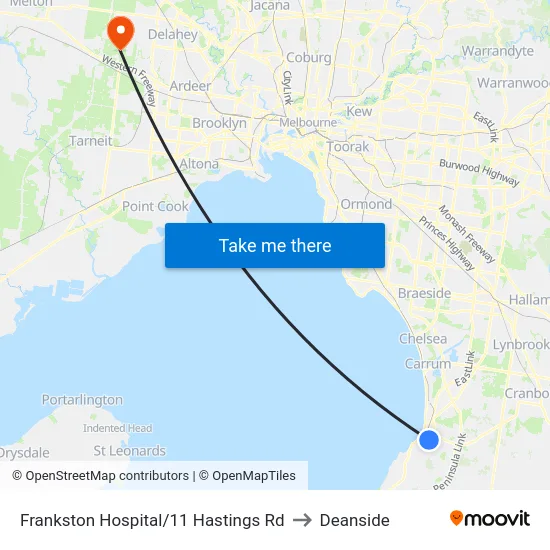 Frankston Hospital/11 Hastings Rd to Deanside map