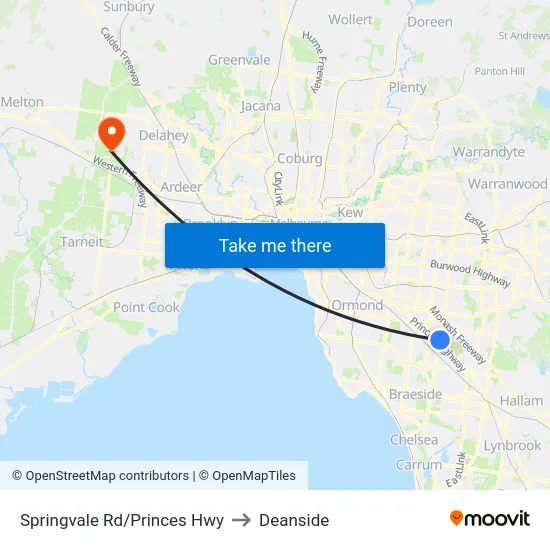 Springvale Rd/Princes Hwy to Deanside map