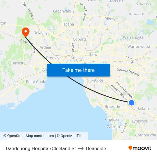Dandenong Hospital/Cleeland St to Deanside map