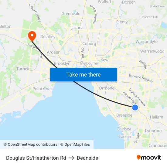 Douglas St/Heatherton Rd to Deanside map