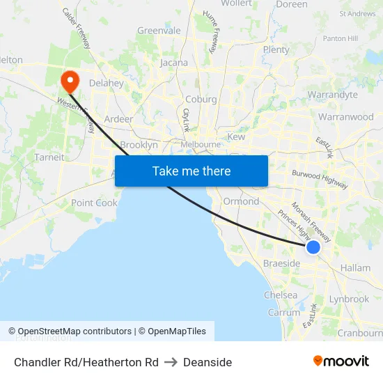 Chandler Rd/Heatherton Rd to Deanside map