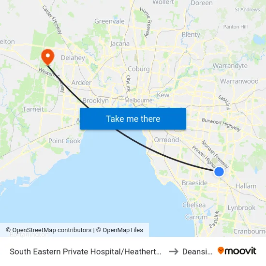 South Eastern Private Hospital/Heatherton Rd to Deanside map