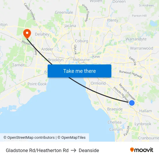 Gladstone Rd/Heatherton Rd to Deanside map