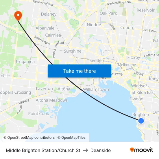 Middle Brighton Station/Church St to Deanside map