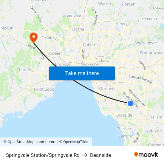 Springvale Station/Springvale Rd to Deanside map
