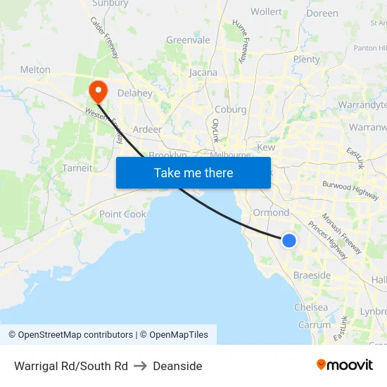 Warrigal Rd/South Rd to Deanside map