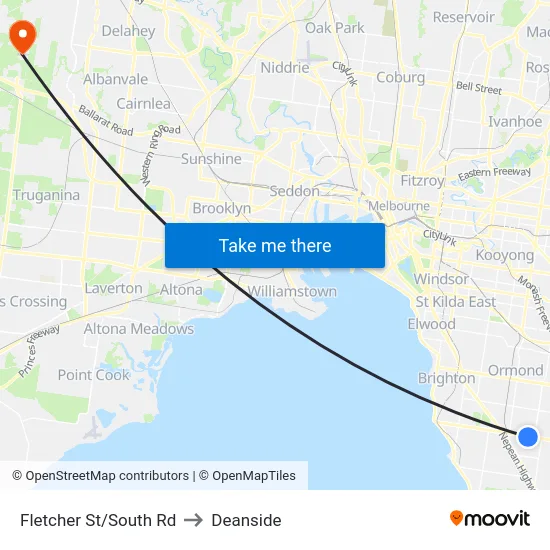 Fletcher St/South Rd to Deanside map