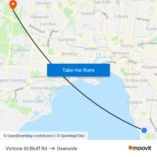 Victoria St/Bluff Rd to Deanside map
