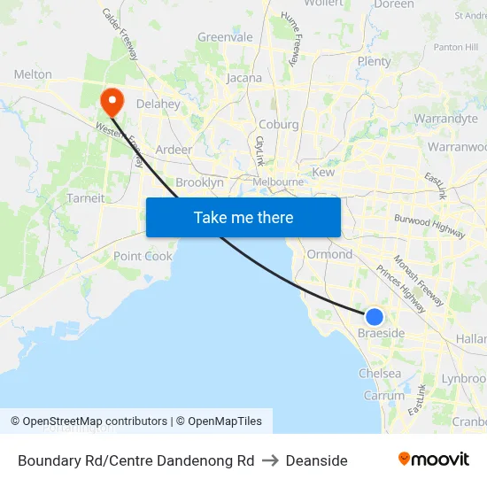 Boundary Rd/Centre Dandenong Rd to Deanside map