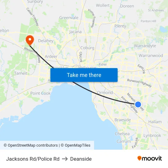 Jacksons Rd/Police Rd to Deanside map