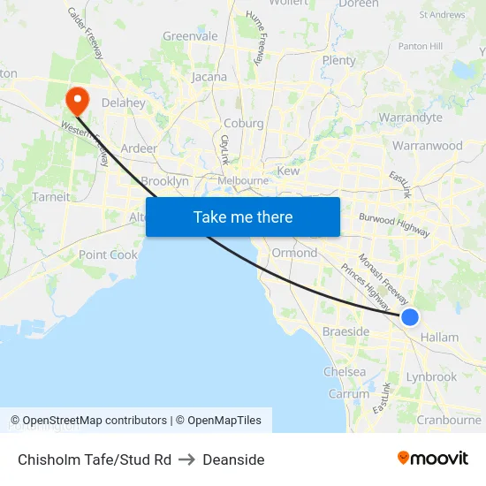 Chisholm Tafe/Stud Rd to Deanside map