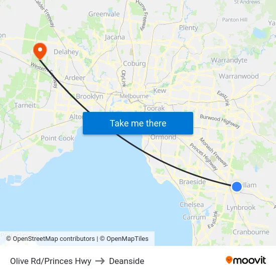 Olive Rd/Princes Hwy to Deanside map