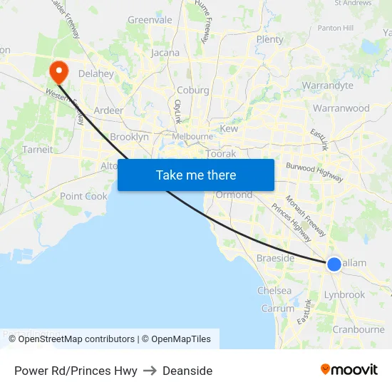 Power Rd/Princes Hwy to Deanside map