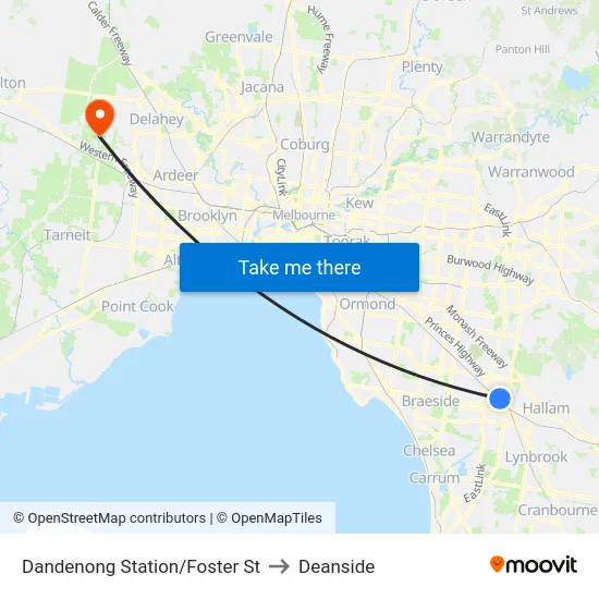 Dandenong Station/Foster St to Deanside map