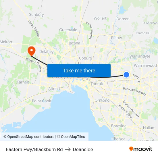 Eastern Fwy/Blackburn Rd to Deanside map