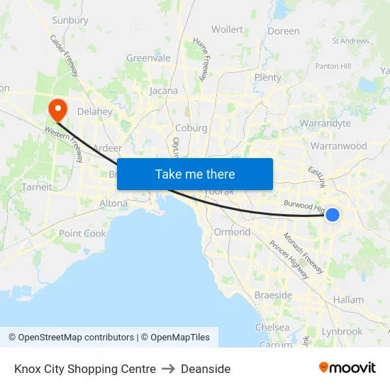 Knox City Shopping Centre to Deanside map