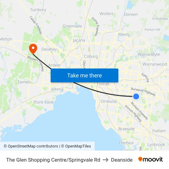 The Glen Shopping Centre/Springvale Rd to Deanside map
