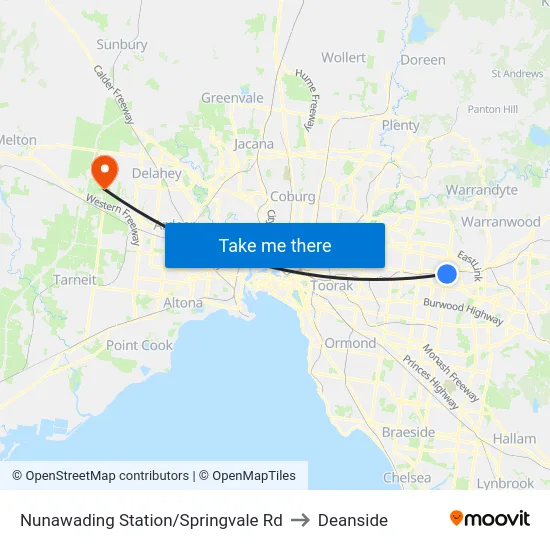 Nunawading Station/Springvale Rd to Deanside map