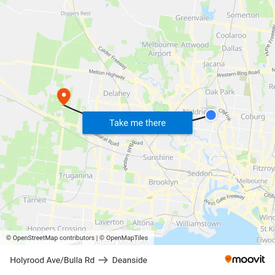 Holyrood Ave/Bulla Rd to Deanside map